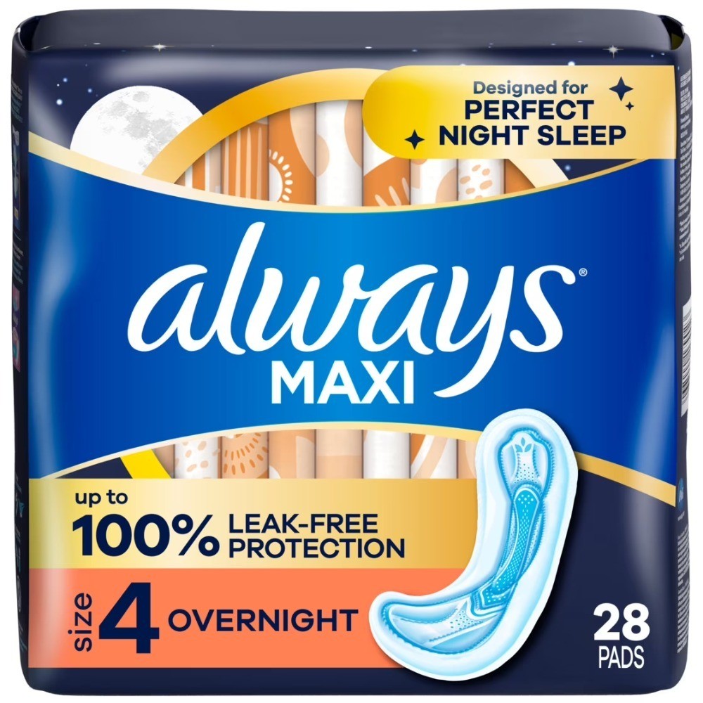 Overnight Maxi Pads Size 4 High Absorbency 28 Count No Wings