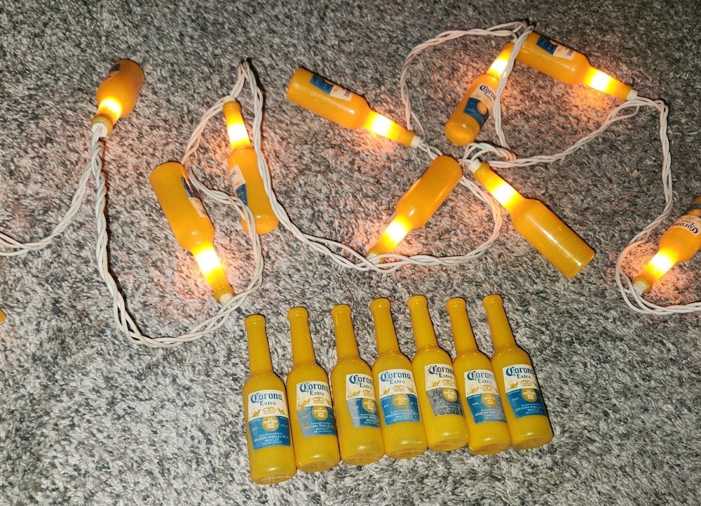 Corona Extra 10 Count Bottle Shape String Lights Working Plus 7 Spare Bottles