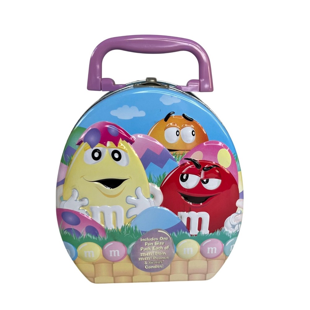 M&Ms Easter Themed Tin Lunch Box Handle Blue
