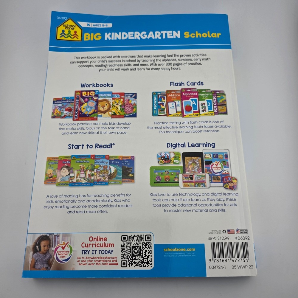 School Zone Big Kindergarten & First Grade Scholar Workbook Bundle 2 Books