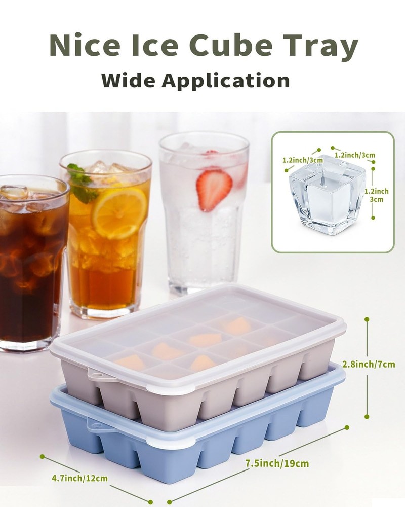Upgraded Silicone Ice Cube Tray 3Pack with Spill-Proof Lid, Easy Release Stac...