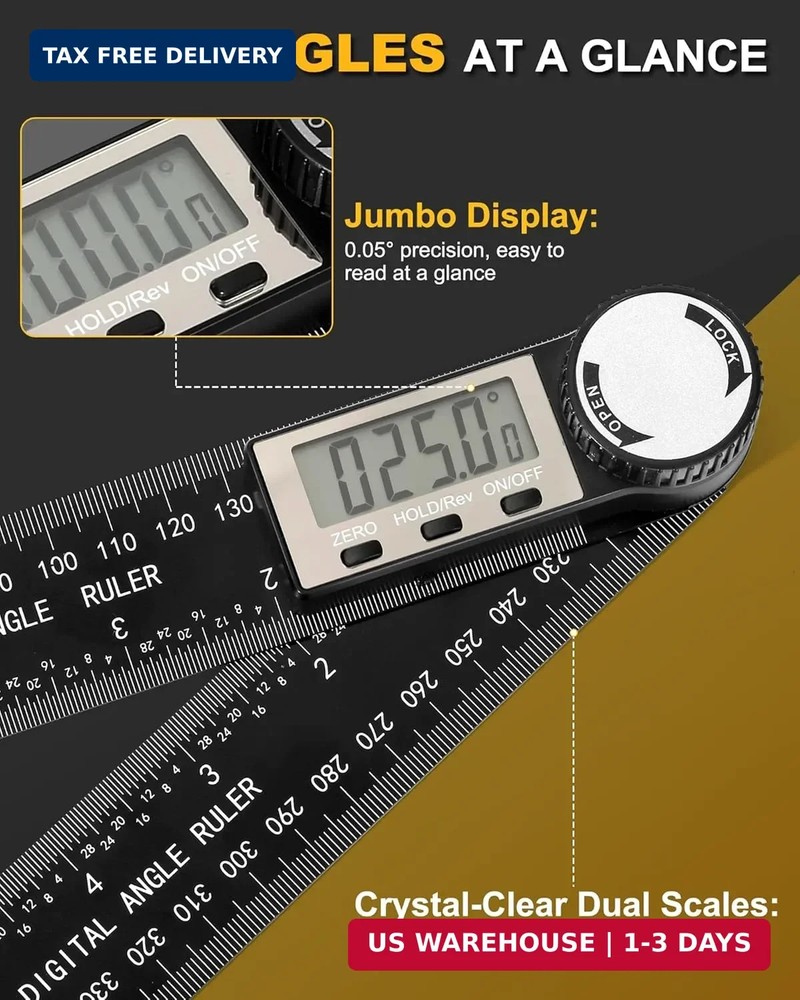 Protractor, Digital Angle Finder Protractor with LCD Display, 2-in-1 360° Angle
