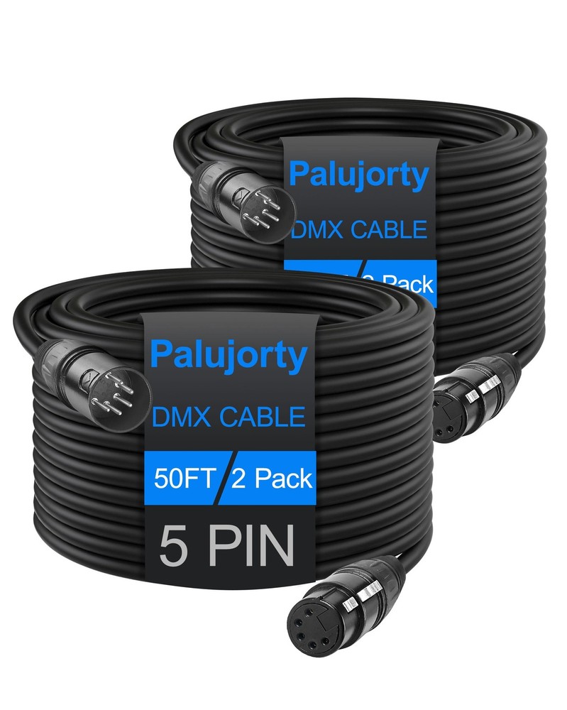 5 Pin DMX Cable 50FT 2 Pack for Stage Lighting & Controllers