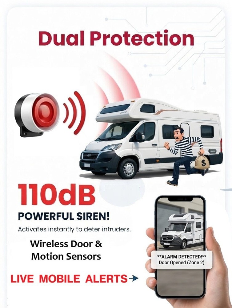 Motorhome Caravan Remote Alarm Security System Wireless Sensor Mobile Live Alert