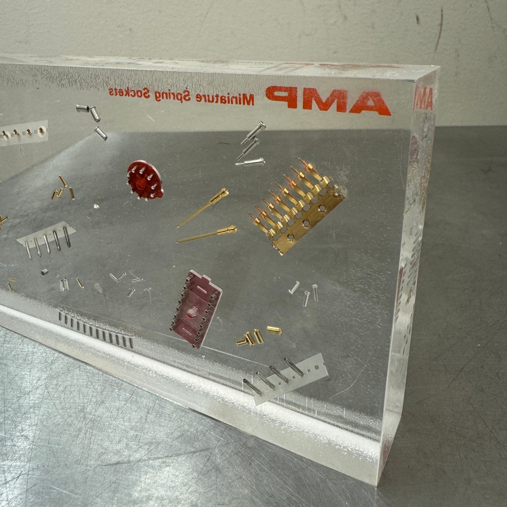 AMP Miniature Spring Sockets LUCITE Encased Display - Electronics Advertising