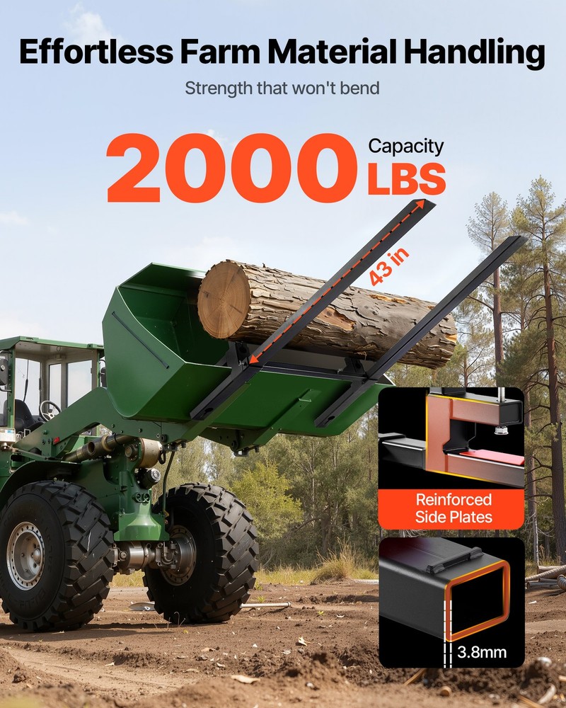 VEVOR 60" 2000 lbs Pallet Fork Clamp on Tractor Forks with Stabilizer Bar