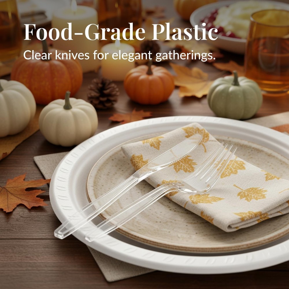 Prestee 100 Pack Plastic Silverware Knives - Heavy Duty, Clear (100)