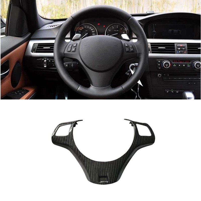 Real Carbon Fiber Steering Wheel Panel Replacement For BMW 3 Series E90 E92 E93