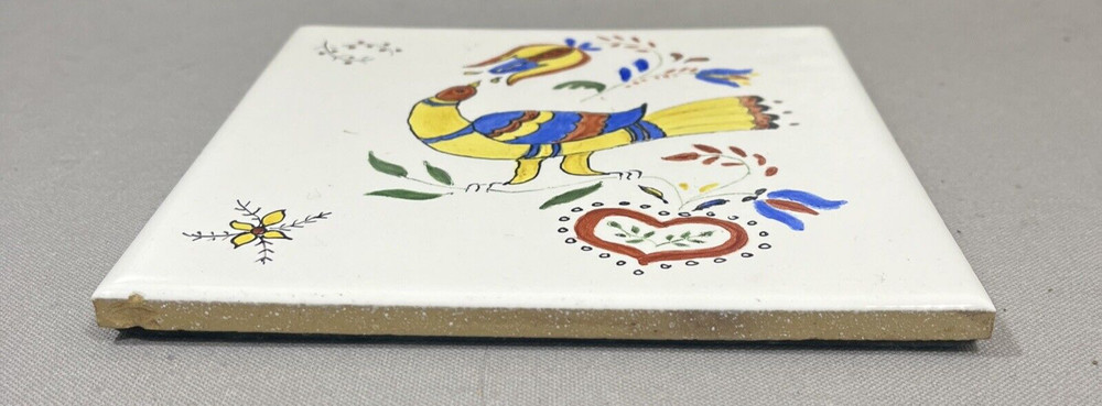 Hand Painted Eating Bird Tile Unknown Artist