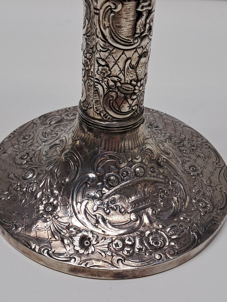 Antique Silver-Plated Repousse Candlestick Holders