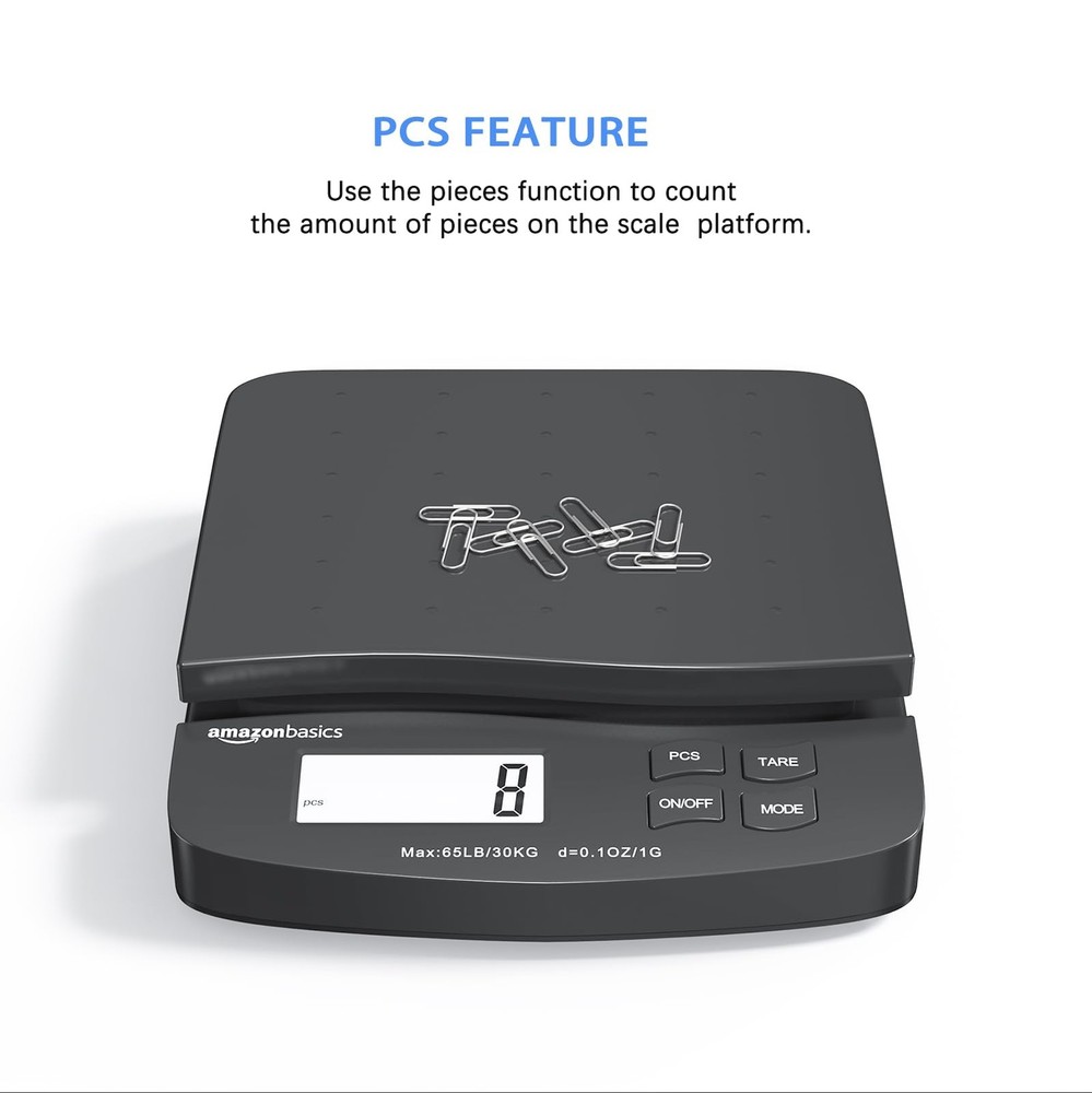 Amazon Basics Digital Postal Shipping Scale with Tare 65 pound, Black