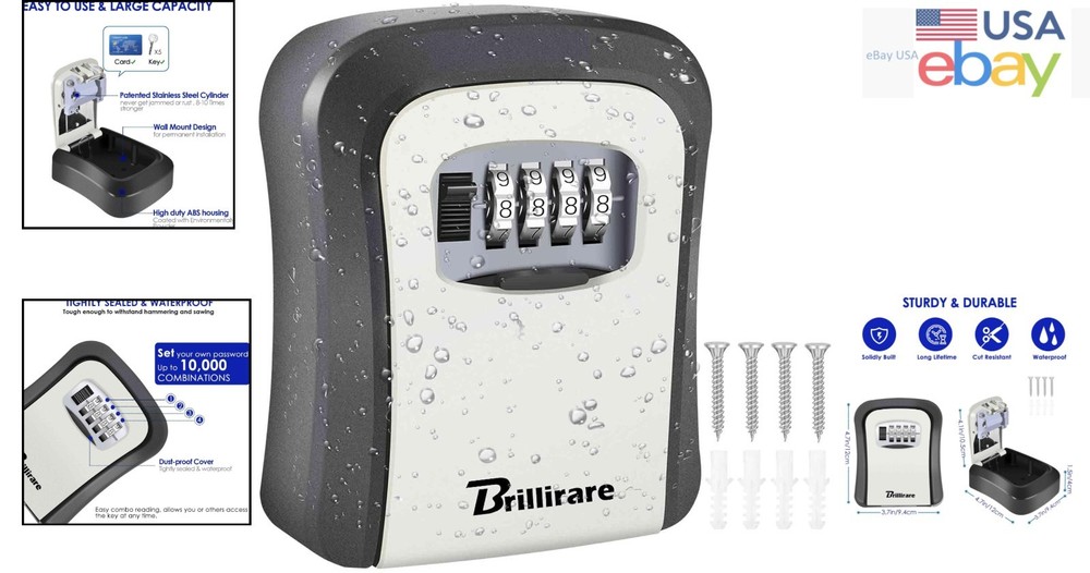 Upgraded Waterproof Key Lock Box - Resettable 4-Digit Combination Security