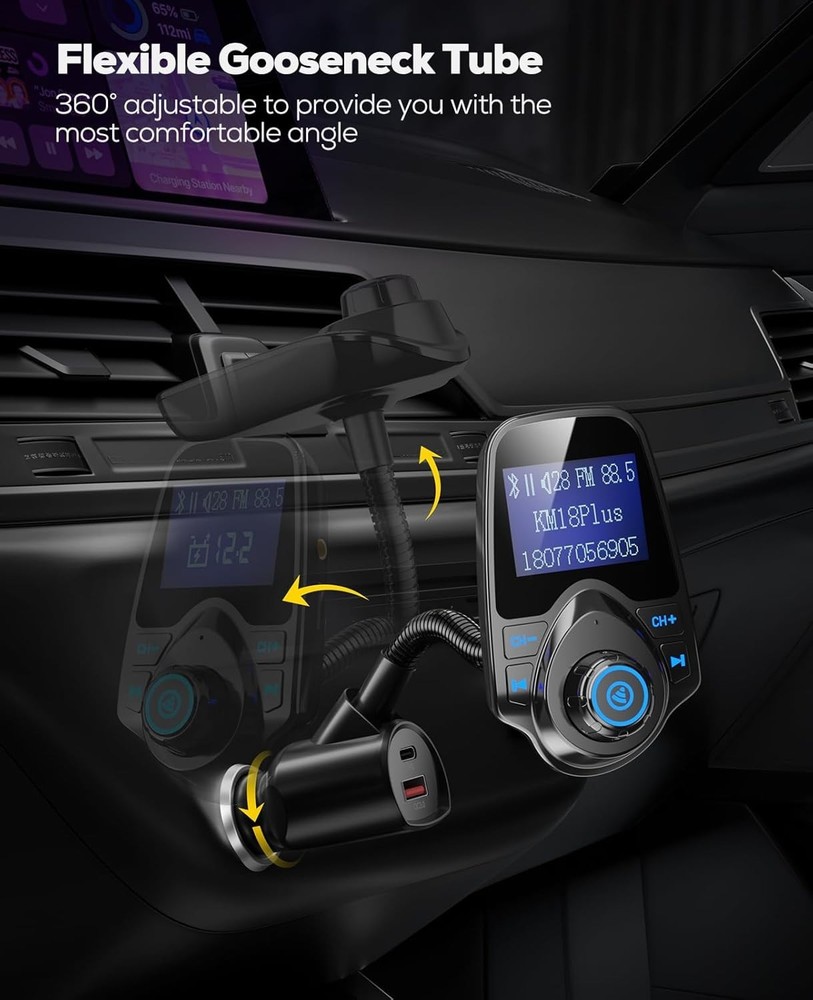 Upgraded 48W Bluetooth Car Adapter for Multi-Device Charging