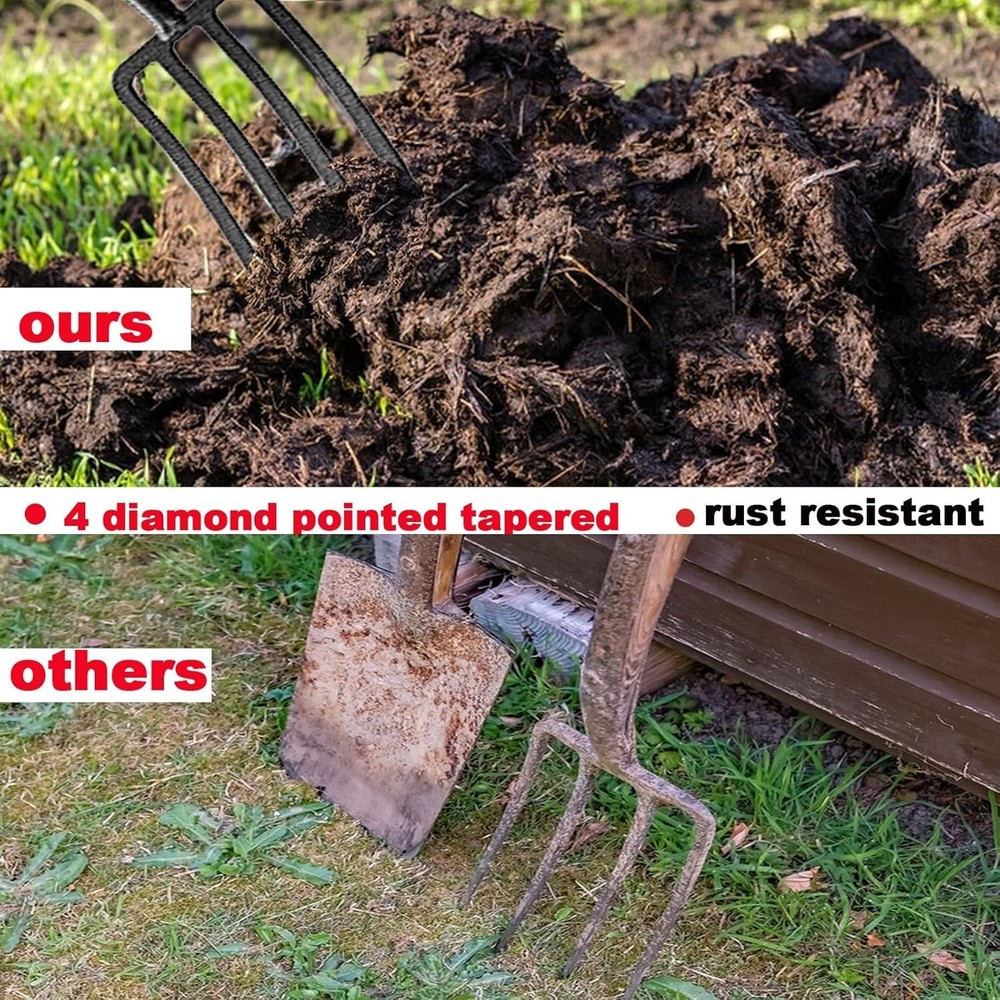 4-Tine Spading Digging Fork, Garden Digging Spading Fork Forged Steel with D-...