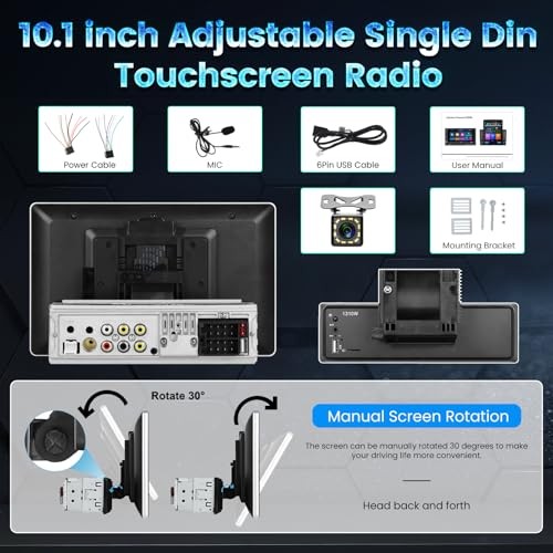 Single Din Touchscreen Radio: 10.1 inch Adjustable Touchscreen Stereo -