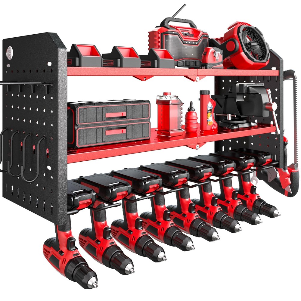 Nacial Power Tool Organizer Wall Mount, 8 Drill without Strip, Red