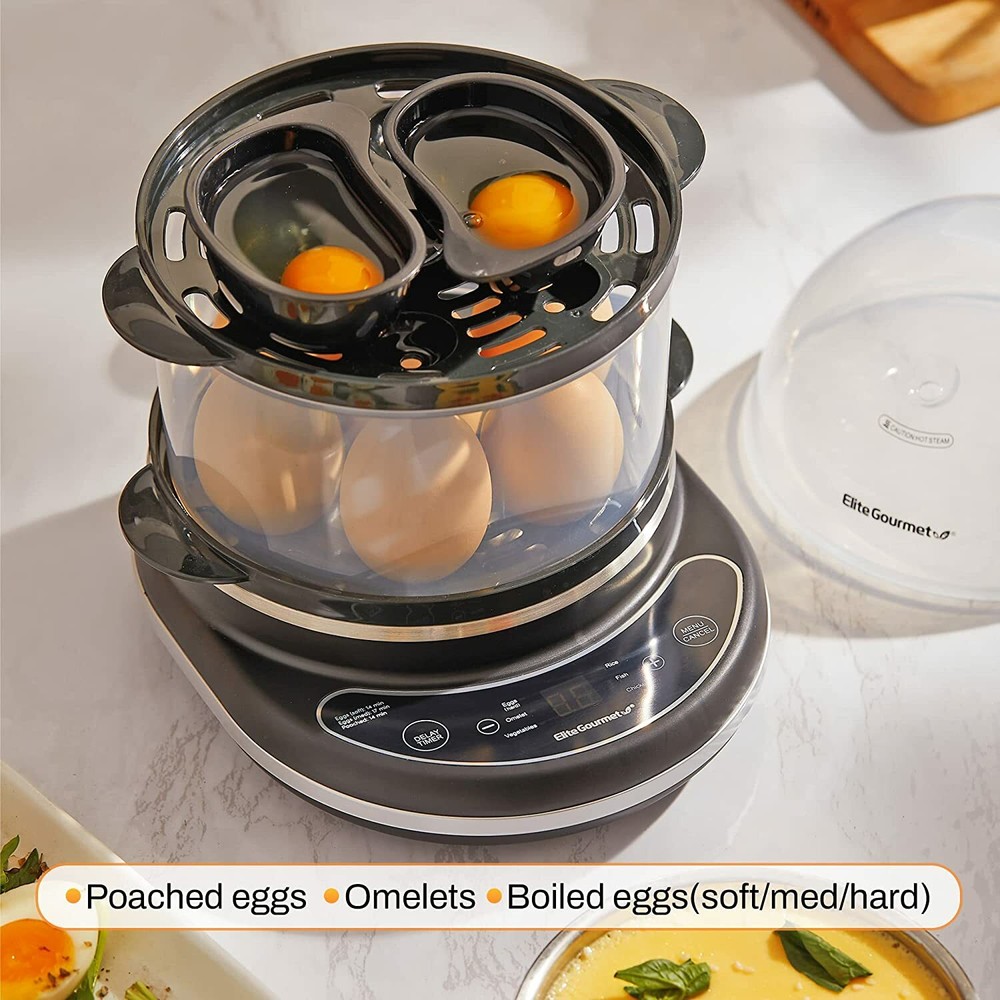 Elite Gourmet Easy Egg Cooker Programmable Presets and Delay Timer, BPA Free