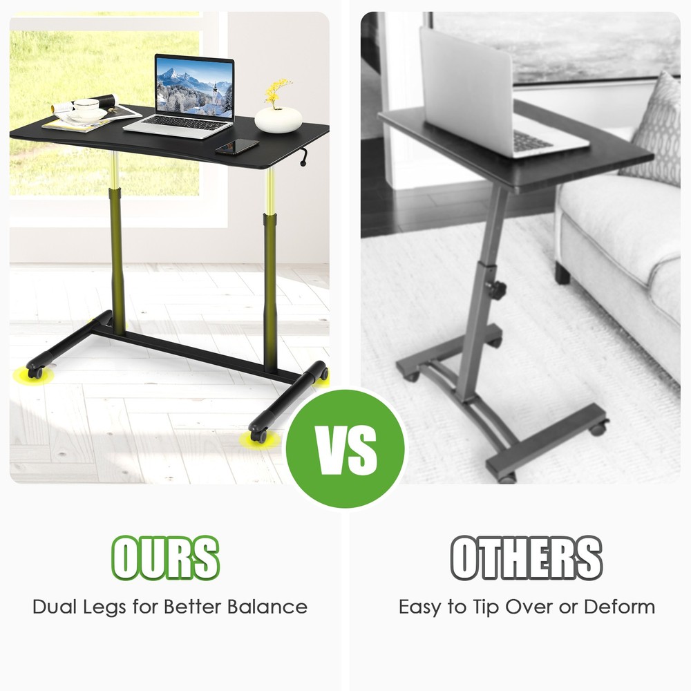 Costway Height Adjustable Computer Desk Sit Stand Rolling Notebook Table Black