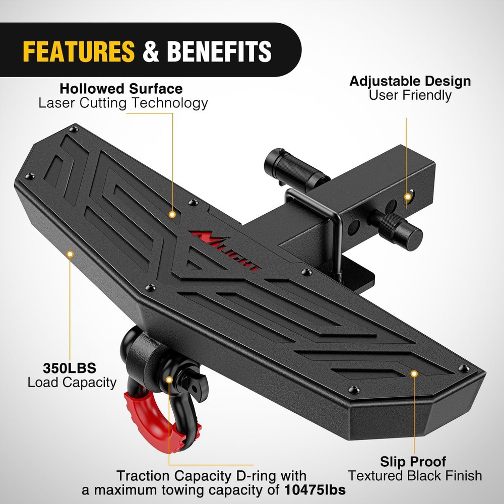 Nilight Hitch Step 2 Inch Receiver Universal Trailer Hitch Step D-Ring Shackle