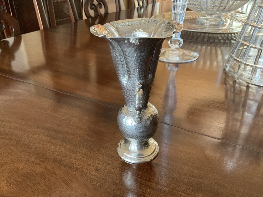 Marked Antique Hammered Silver Vase