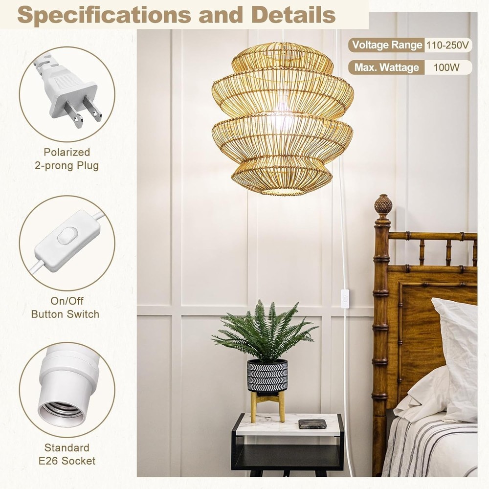 6.6ft Extension Cord with E26 Light Socket & Inline Control - 100W Power