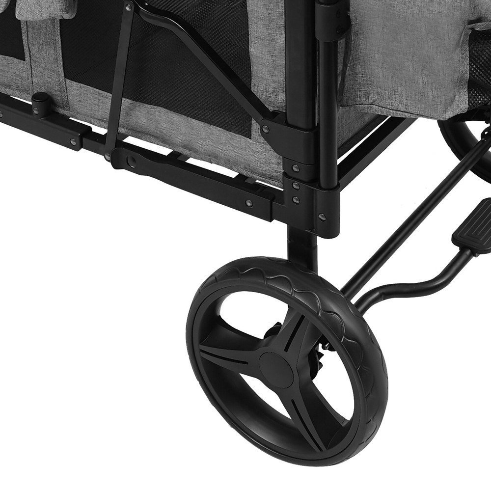 Wagon Stroller Push Pull Collapsible with Canopy for 4 Kids 0-6 Years Grey Black