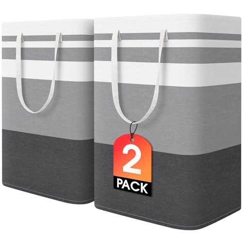 2 Pack Large Waterproof Laundry Baskets, Freestanding Collapsible Hampers, 75L