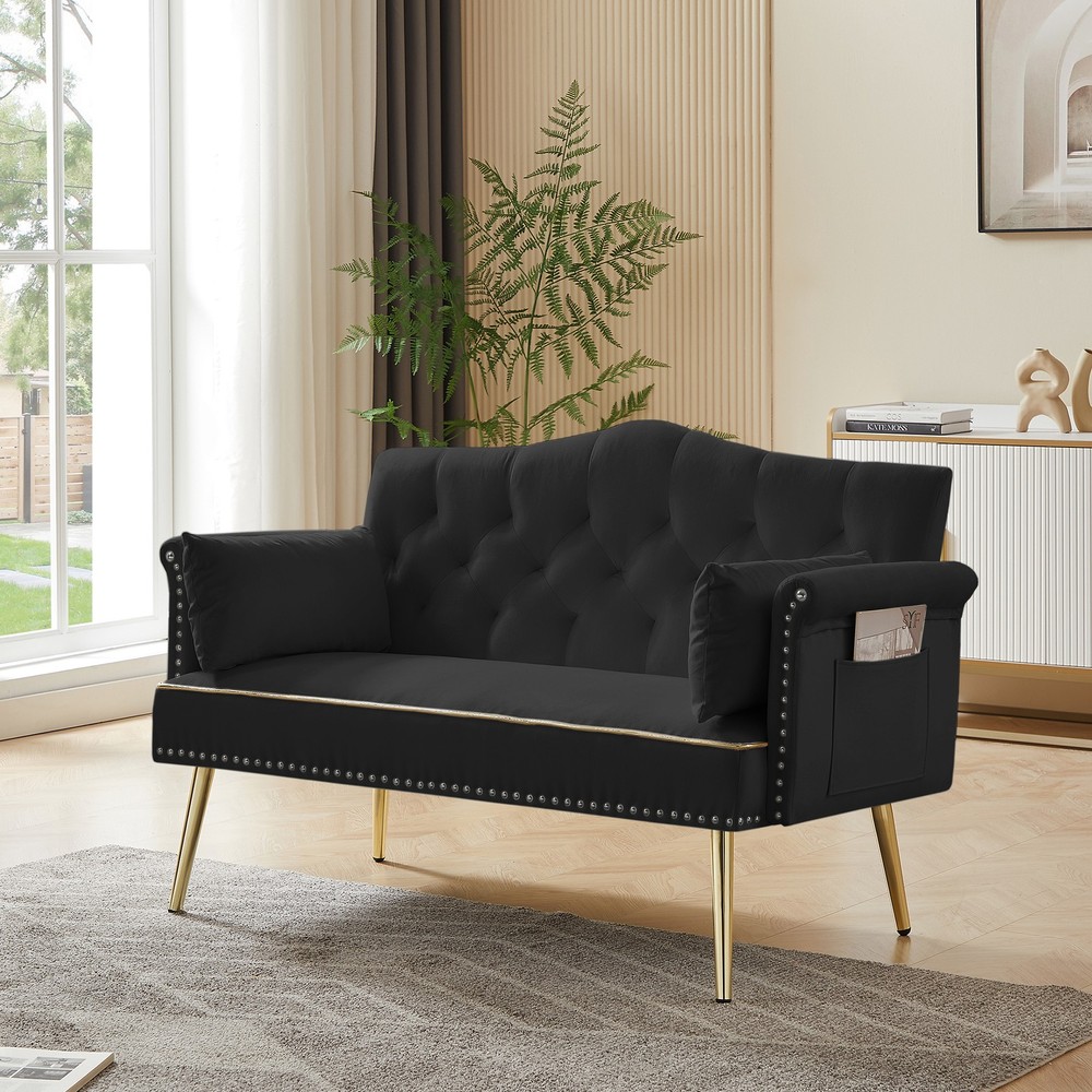 Black Velvet Loveseat Sofa