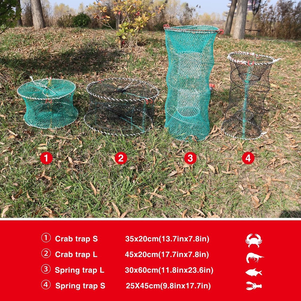 BasicGear Crab Spring Trap 2 pcs - Bait Trap for Lobster, Crawfish, Shrimp, P...