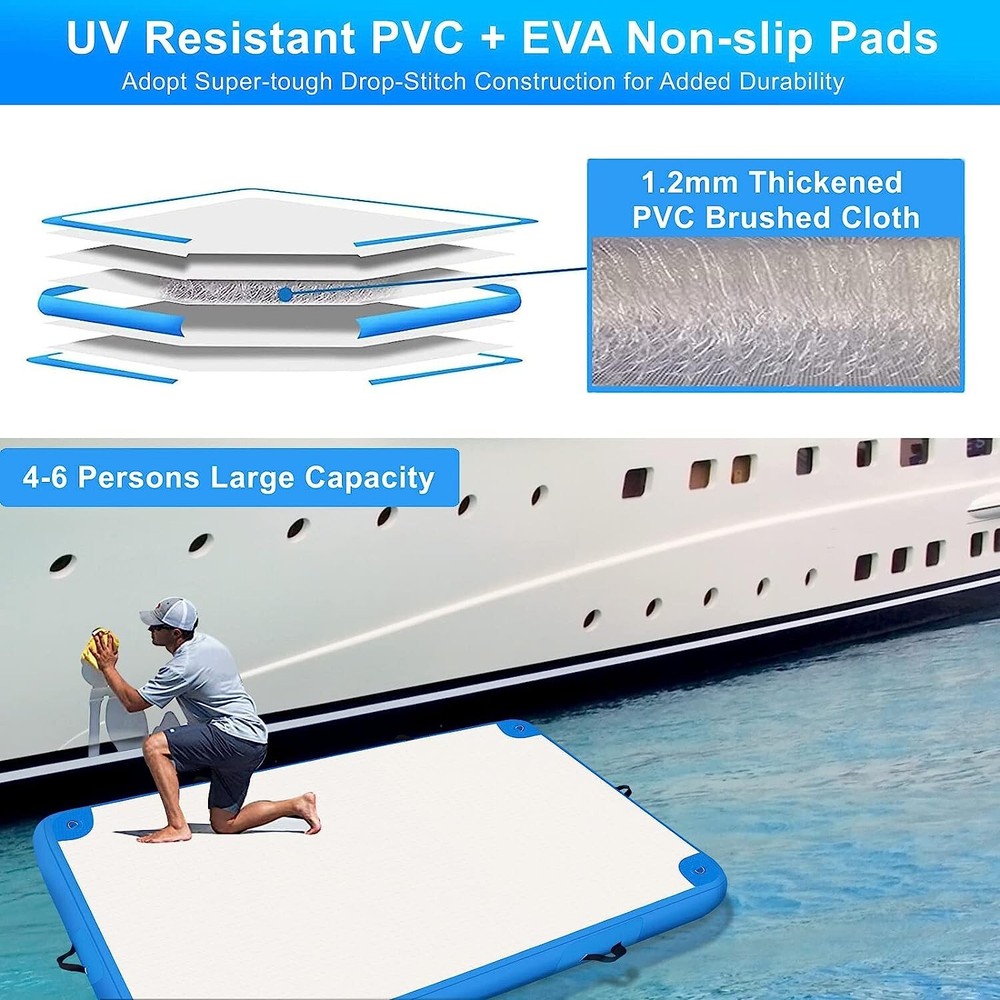 6'x6' Inflatable Lake Deck,None-Slip Surface Swim Deck,Float Dock w/ Pump