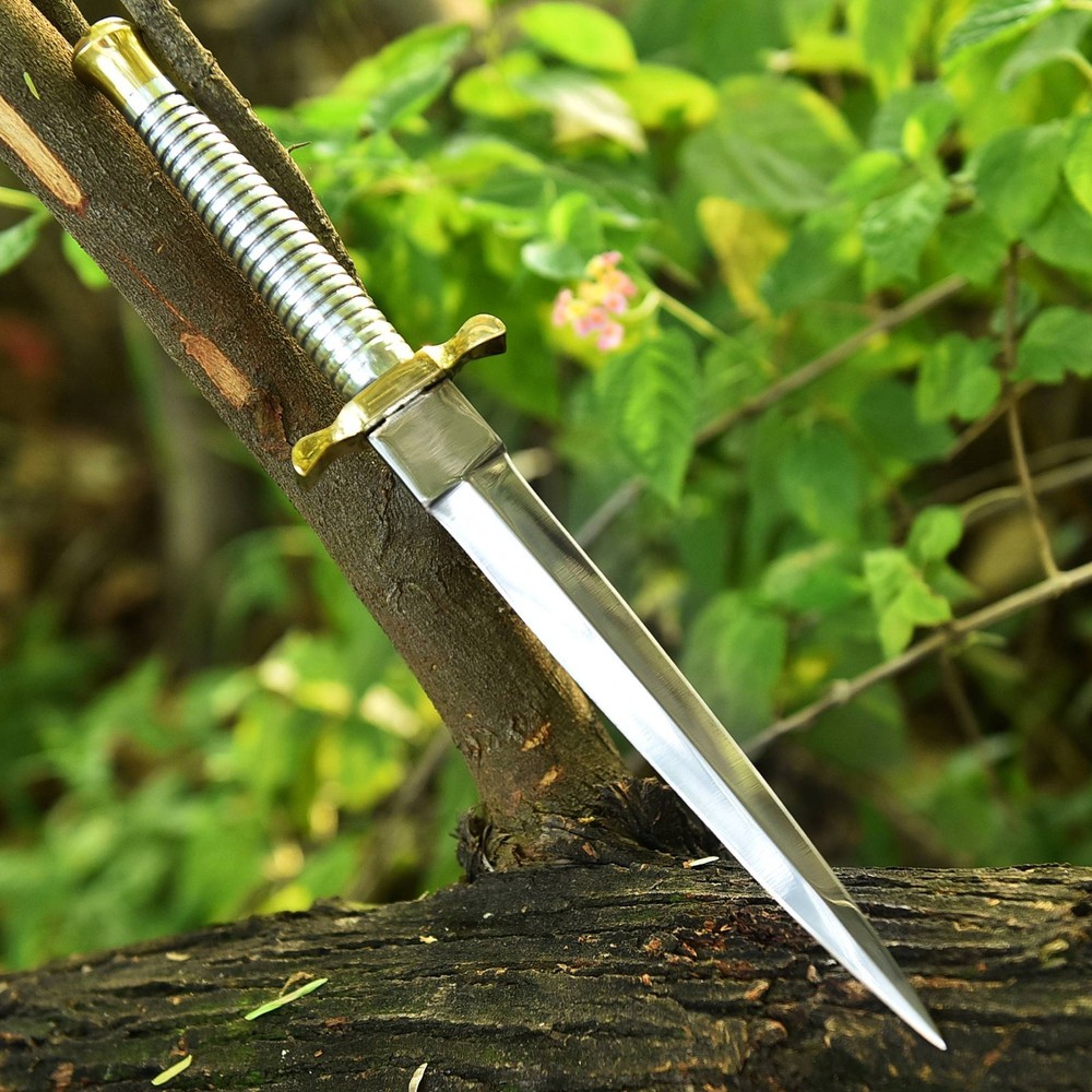 Classic Double Edged Fixed Blade Dagger Historic Fighting Knife With Brass Guard