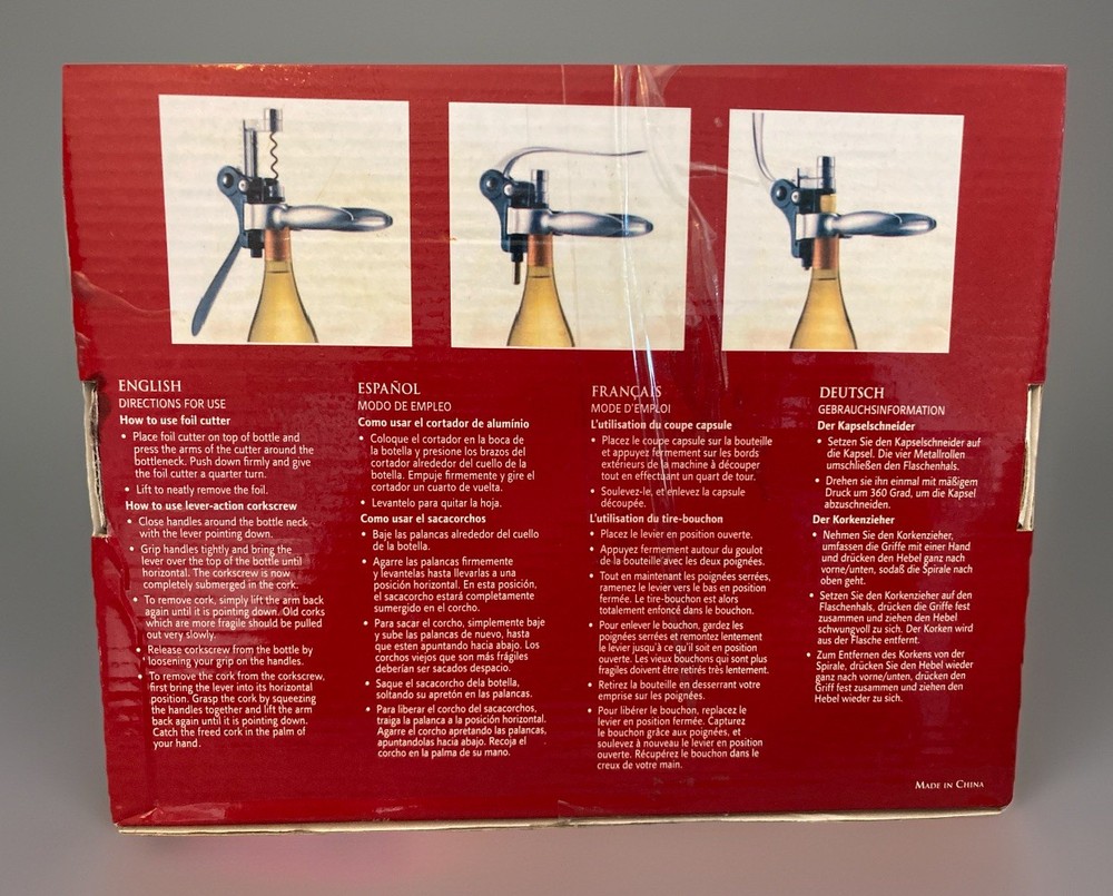 Deluxe Lever - Action Corkscrew Kit Wine Bottle Includes Foil Cutter Boxed Set