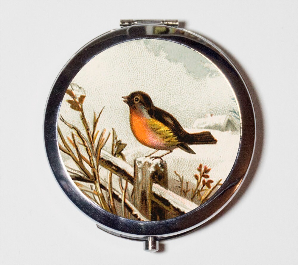 Bird in Winter Chickadee Compact Mirror Make Up Pocket Mirror Cosmetics