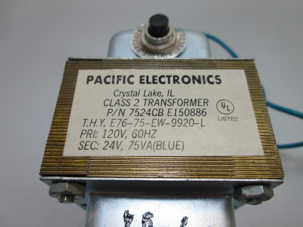 Pacific Electronics 7524CB-E150886 Class 2 Transformer PRI: 120V, SEC: 24V 75VA