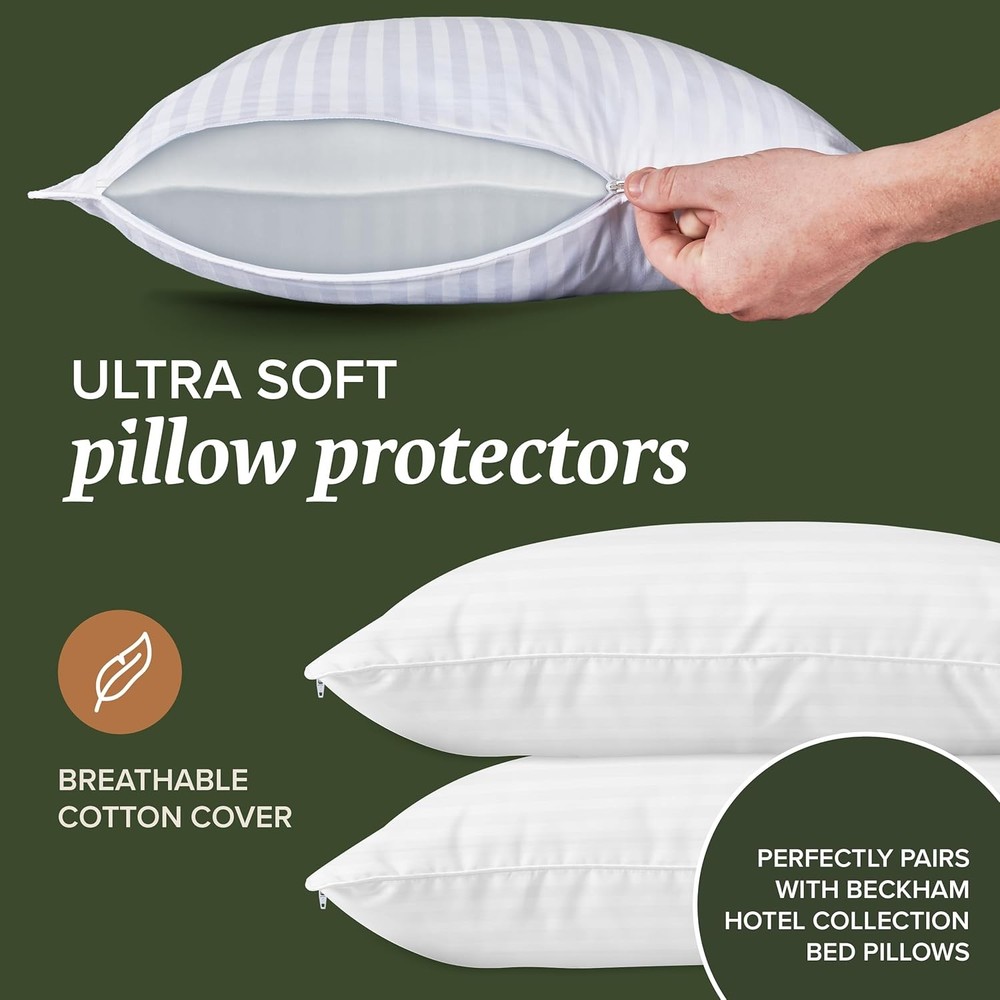 White pillow protector with zipper, 2-piece set, cotton pillow protector