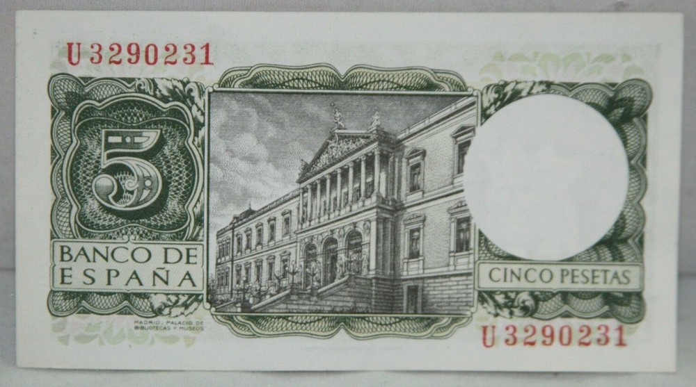 SPAIN 5 PESETAS BANKNOTE 1954 P#146a