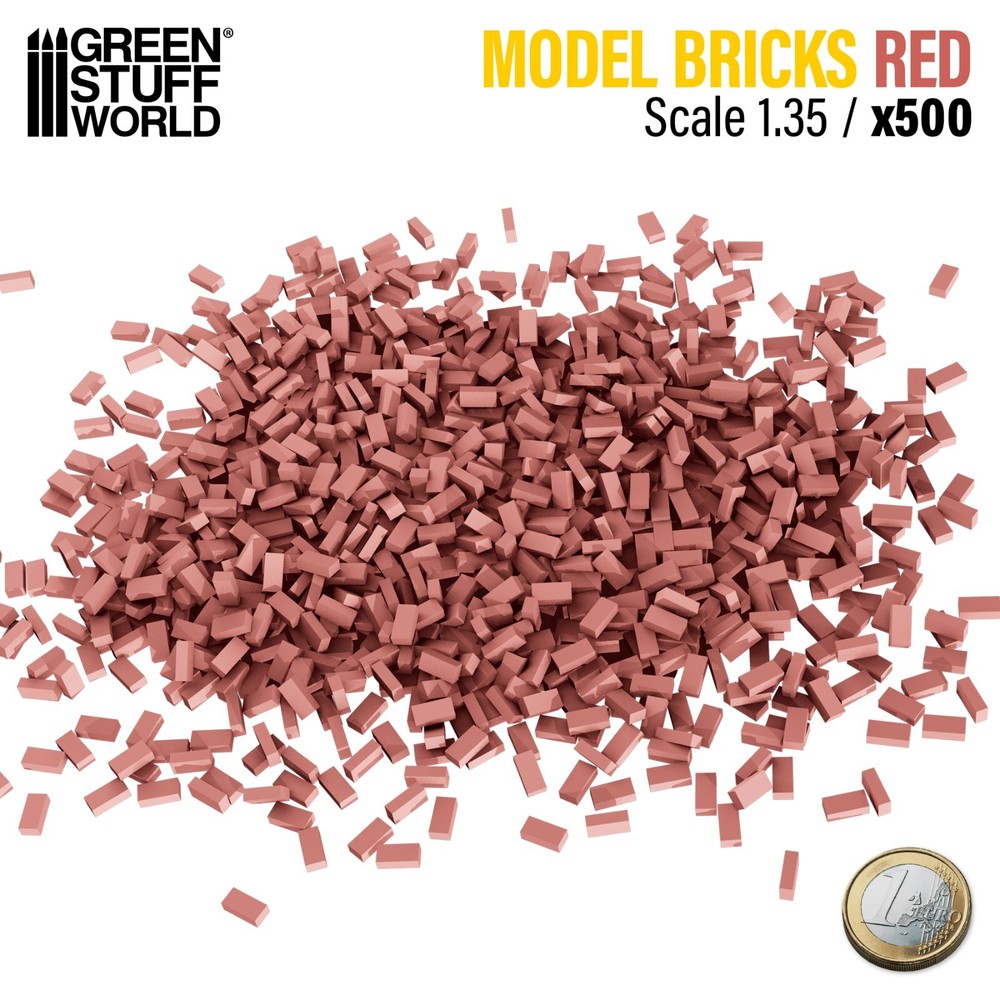500x Ceramic Model Bricks - RED - Basing Scatter Scenery - 1/35 (1/32 - 1/43)