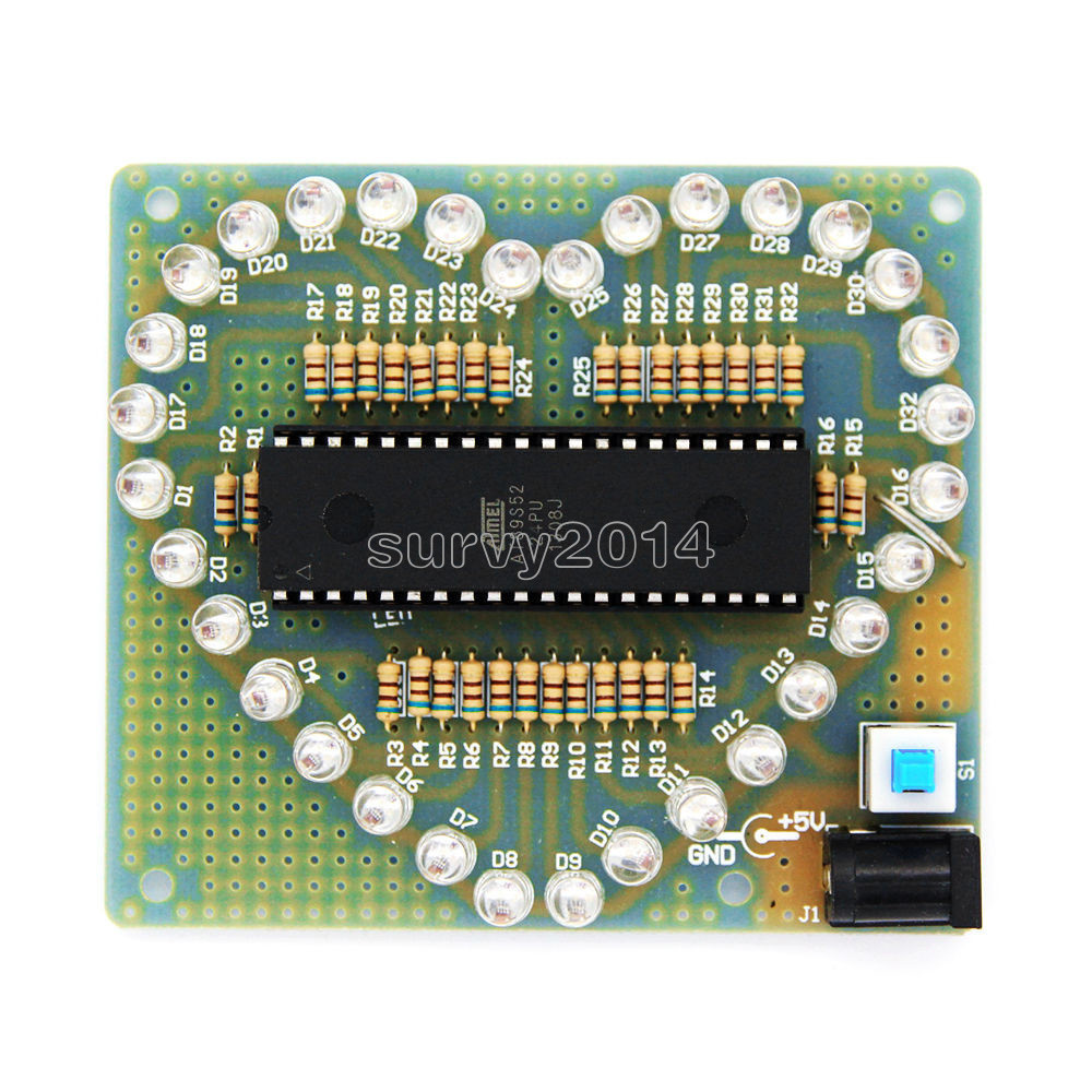 White LED Blue Colorful Light 5V DIY Heart Shaped Light Electronic Kit Set