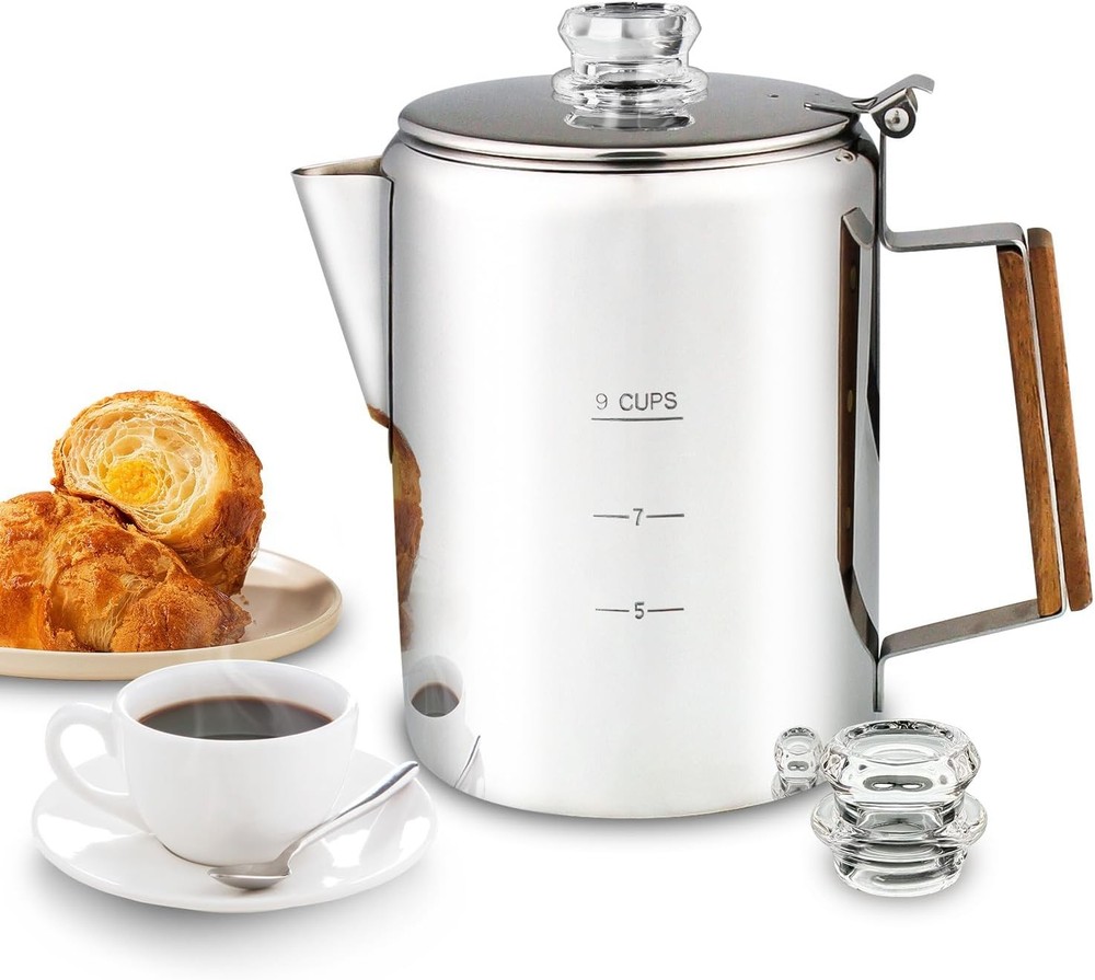 Electric Coffee Percolator Stainless Steel Coffee Maker W/ Clear Brew Progress