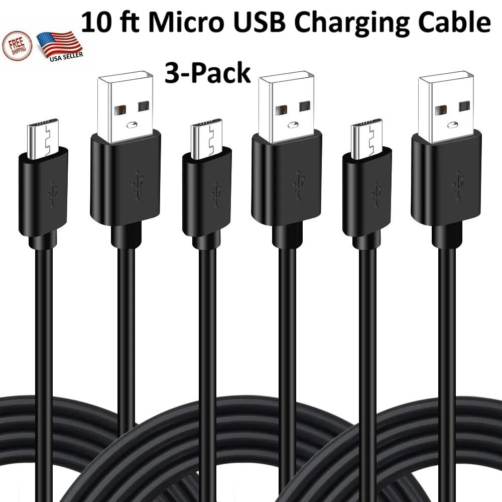 3-Pack 10 ft. Micro USB Charging Cable for PS4 PS3 XBOX 360 XBOX ONE Controller