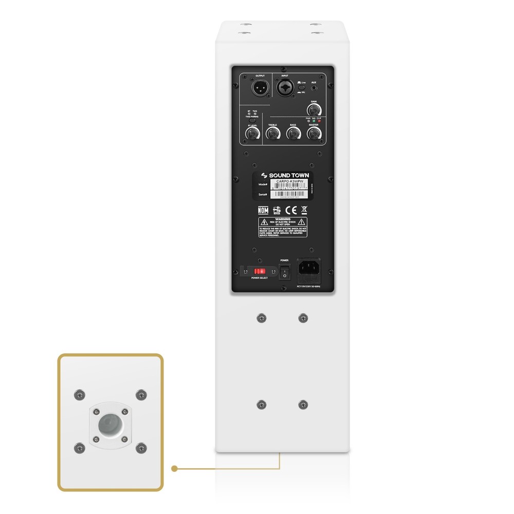 Sound Town Powered Wall-Mount Column Line Array Speaker 2x5",White (CARPO-K3WPW)