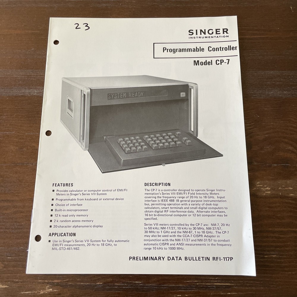 Singer Model CP-7 Programmable Controller  Manual
