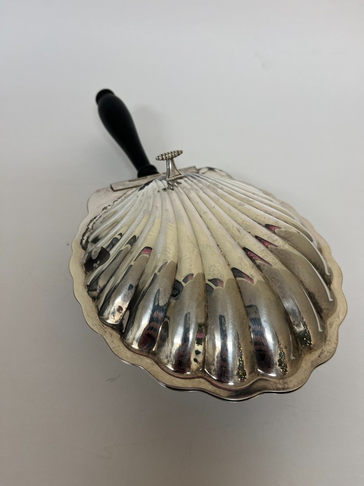 Vintage Sterling Silver Plated Clam Shell Tray Footed Handle Ashtray 7x7