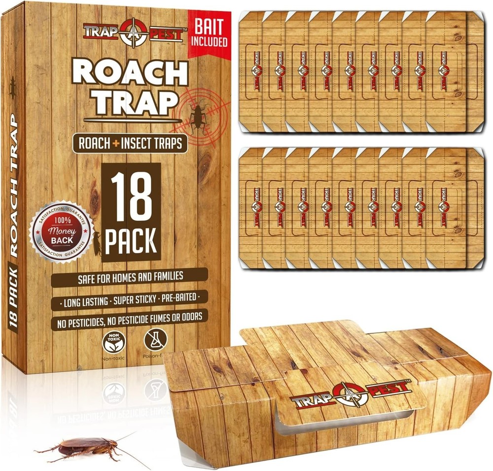Non-Toxic 18 Pack Indoor Roach Traps - Effective & Easy to Use Bug Solution