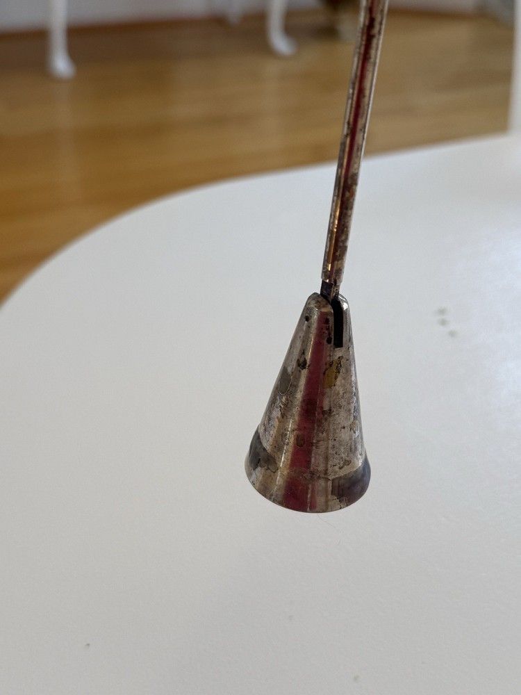 Vintage Silver Plated Candle Snuffer 12" Loop Handle Bell Taper