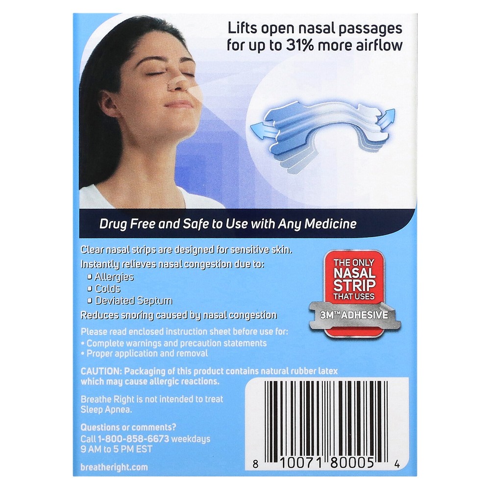 Nasal Strips, Clear For Sensitive Skin, Large, 30 Clear Strips