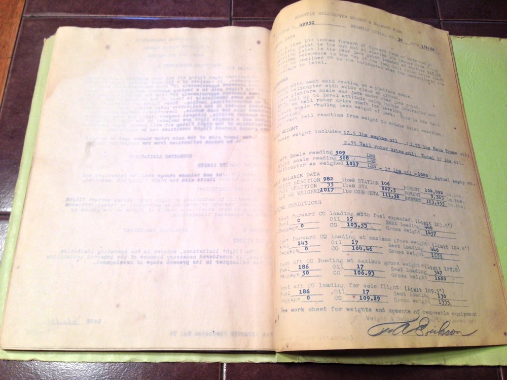 Original Brantly B-2 Helicopter Rotorcraft Flight Manual