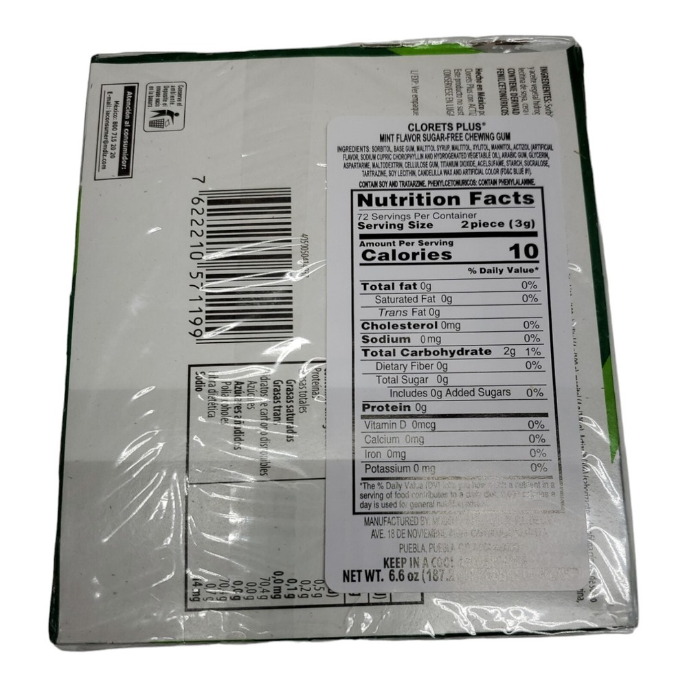 Clorets Plus No Sugar 12x12 Mint Flavor