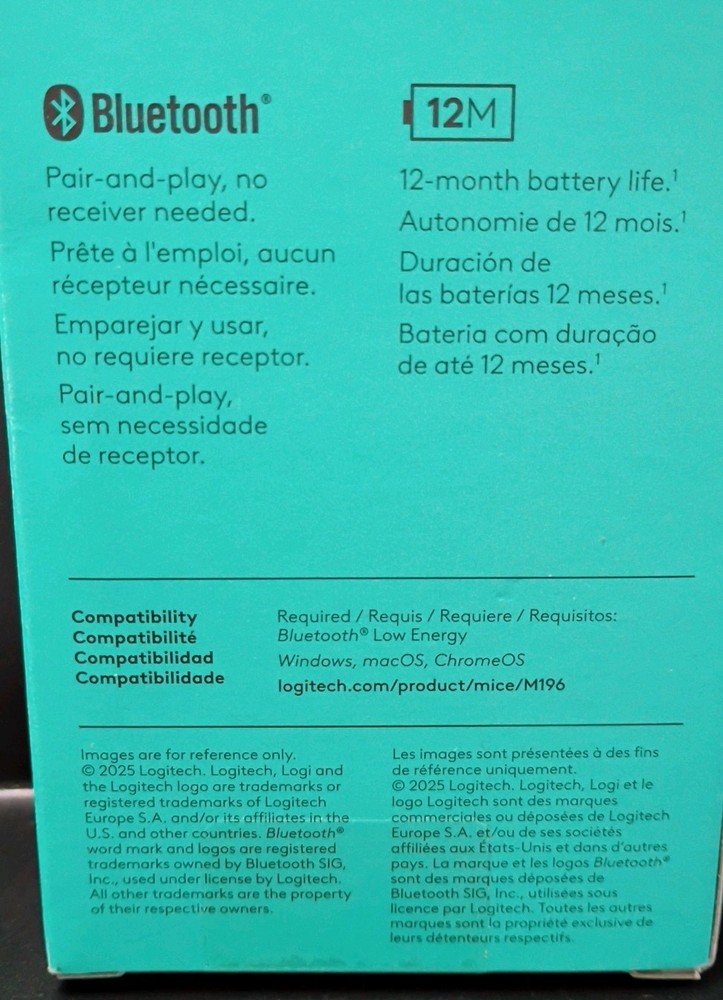 Logitech M196 Bluetooth Wireless Mouse, New In Sealed Box