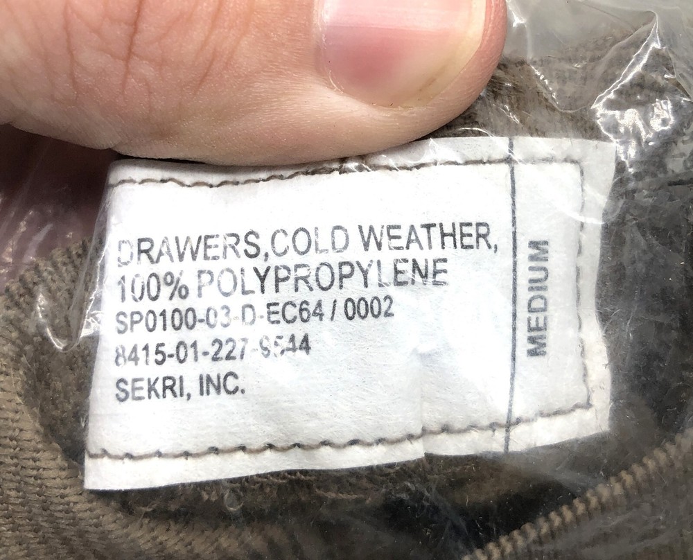 Cold Weather Polypropylene Drawers, 8415-01-227-9544, Medium